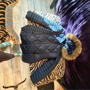 Marc New York Dark Blue Puffer Jacket with Faux Fur Collar